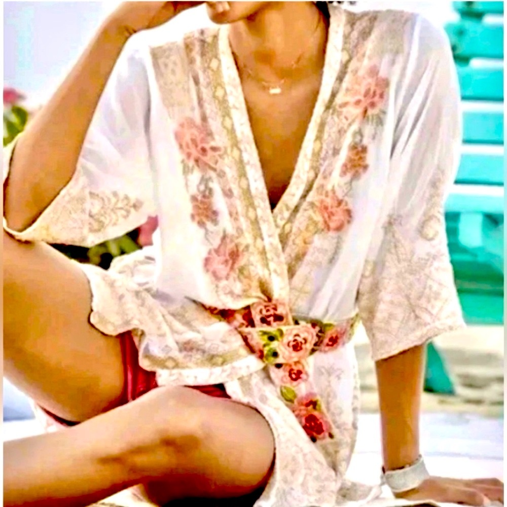 NWT Johnny Was Helena Embroidered Kimono Beach & Pool Coverup Cool Cupra M - Picture 3 of 9